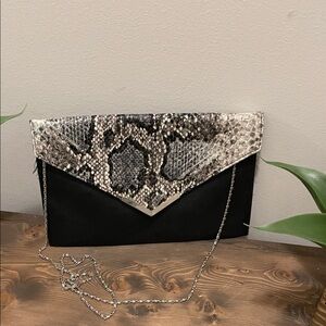 Black and Snake Print Envelope Clutch